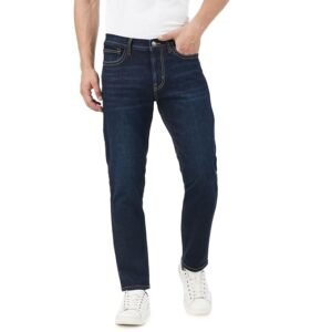 INKD Men's Contrast Stitch Stretchable Regular Fit Jeans - Dark Night
