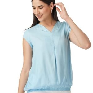 FYLTR Women's Fashion Top with Short Sleeves & Elastic Waist - Happy Hue Blue