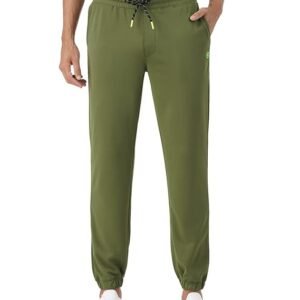 PUMP'D Men's Jogger Pants with Elasticated Waistband & Drawstring - Dry Tech, Anti-Odor, Lightweight, Soft Seams - Olive-r Twist