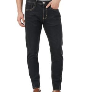 INKD Men's Contrast Stitch Stretchable Slim Fit Jeans - Super Black
