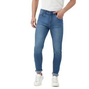 INKD Men's Contrast Stitch Stretchable Slim Fit Jeans - Sky Why