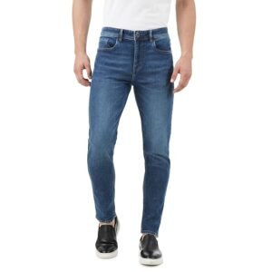 INKD Men's Contrast Stitch Stretchable Regular Fit Jeans -Marine Blue