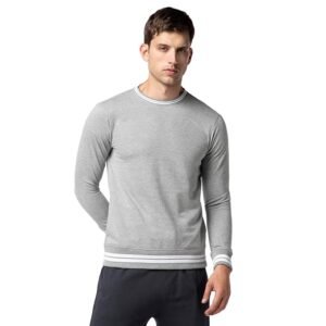 FYLTR Men's Crewneck Sweatshirt with Stripe Rib Detail - Full Sleeve | Utility Pockets | Casual Winterwear for Men - Grey-tastic