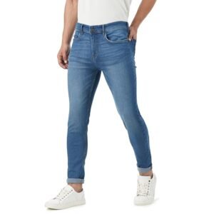 INKD Men's Contrast Stitch Stretchable Slim Fit Jeans -Sky Why