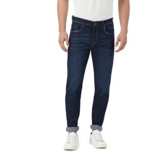INKD Men's Contrast Stitch Stretchable Slim Fit Jeans -Aegean
