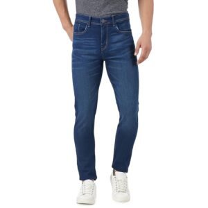 INKD Men's Contrast Stitch Stretchable Slim Fit Jeans -Super sapphire