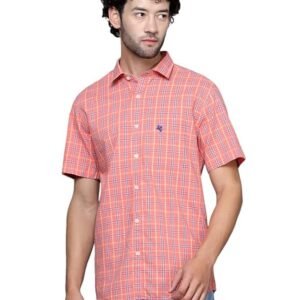 Cantabil Men Cotton Checkered Khaki Half Sleeve Casual Shirt