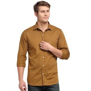 Cantabil Men Cotton Printed Khaki Full Sleeve Casual Shirt