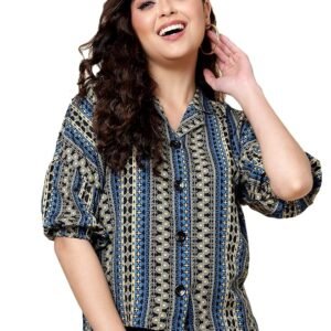 J TURRITOPSIS Women's Rayon Printed Half Sleeve Oversized Shirt Top