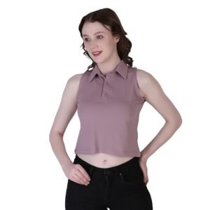 OM SAI LATEST CREATION Women's Polycotton Polo Button Western Crop Tops