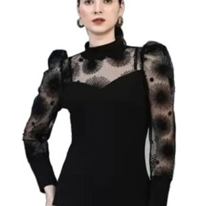 Selvia Women's Lycra & Net Knitted Casual Top