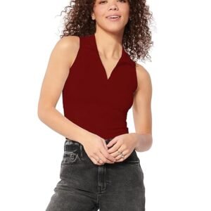 Shasmi Women's & Girls' Solid Ribbed Polo Club Collar Sleeveless Slim Fit Simplicity Tank Tops
