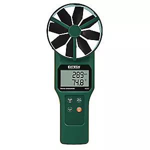 EXTECH Approx. 40 hr. Yes Piece +/-1.5% (4) AAA Batteries Rotating Vane and Thermistor