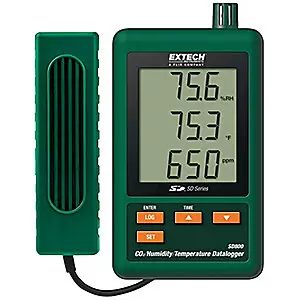 EXTECH CO2/Humidity/Temp Datalogger 10 to 95% 2G SD Memory Card Triple Line LCD