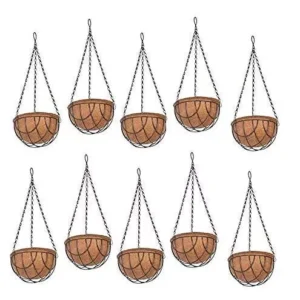 FARMSTOOL Coir Garden Hanging Flower Basket Pots 10 Inch 10 Pieces Metal Chain