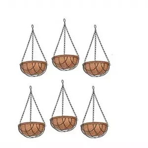 FARMSTOOL Coir Garden Hanging Flower Basket Pots 10 Inch 5 Pieces Metal Chain