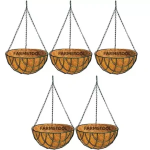 FARMSTOOL Coir Garden Hanging Flower Basket Pots 8Inch 5 Pieces Metal Chain