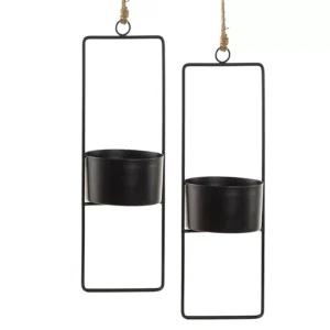 Truphe Matte Powder Coated Metal Black Hanging Planter Set of 2